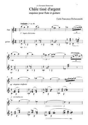 Châle tissé d'argent, esquisse pour flute et guitare